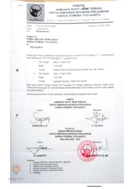 Surat dari Panitia kampanye rapat umum terbuka Partai Demokrasi Indonesia Perjuangan  Daerah Isti...