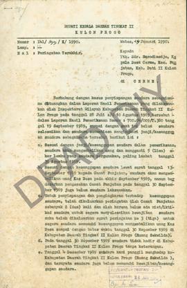Surat dari Bupati Kepala Daerah Tingkat II Kulon Progo, Drs. KRT. Wijoyohadiningrat kepada Surodi...