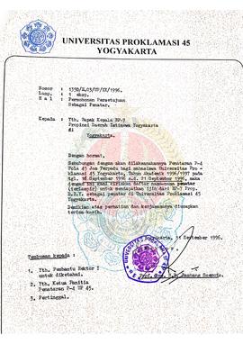 Surat dari Rektor Universitas Proklamasi 45 Yogyakarta kepada Kepala BP-7 Provinsi Daerah Istimew...