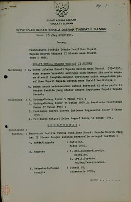 Keputusan Bupati Kepala Daerah Tingkat II Sleman Nomor:  13/Kep.KDH/1990 tentang Pembentukan Pani...