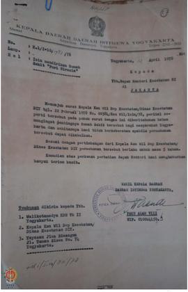 Surat Gubernur Kepala Daerah Istimewa Yogyakarta nomor: K.1/ I.10/ 1943/ 78 kepada Menteri Keseha...