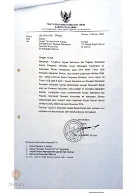 Surat dari Panitia Pengawas Pemilihan Umum Kabupaten Sleman No: 136/panwaslu-Slm/09 untuk Bapak B...