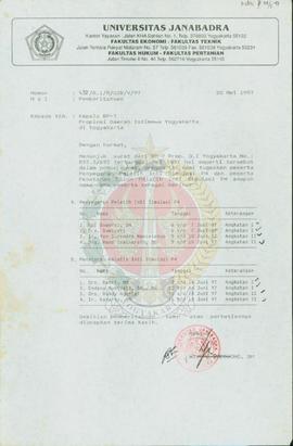 Surat dari Rektorat Universitas Janabadra Yogyakarta kepada Kepala BP-7 Daerah Istimewa Yogyakart...