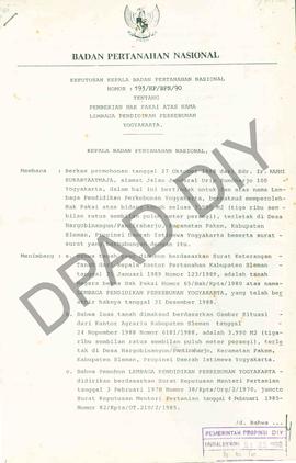 Keputusan Kepala  Badan Pertahanan  Nasional Nomor: 193/HP/BPN/1990 tanggal 18 Juni 1990 tentang ...