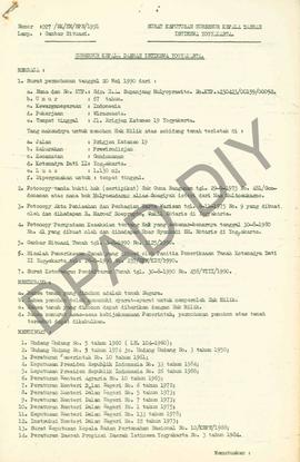 Surat Keputusan Gubernur Kepala  Daerah Istimewa Yogyakarta Nomor : 027/SK/HM/BPN/1991 tanggal 14...