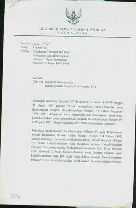 Berkas surat perihal pelaksanaan Desa/Kelurahan Pelopor P-4 Provinsi Daerah Istimewa Yogyakarta t...