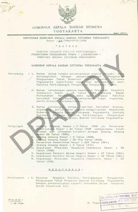 Keputusan Gubernur Kepala  Daerah Istimewa Yogyakarta Nomor : 32/PAN/ KPTS/1990 tanggal 4 Agustus...