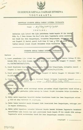 Surat Keputusan Gubernur Kepala Daerah Istimewa Yogyakarta            Nomor: 21/Idz/KPTS/1988 ten...