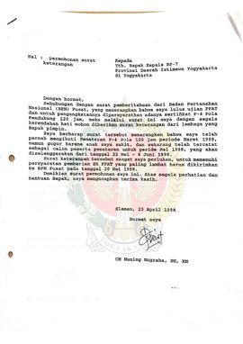 Berkas surat dari CH. Nuning Nugraha, SH, KN kepada Kepala BP-7 Provinsi Daerah Istimewa Yogyakar...
