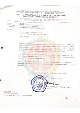 Surat dari Pembantu Rektor I selaku ketua panitia P4 kepada Kepala BP-7 Provinsi Daerah Istimewa ...