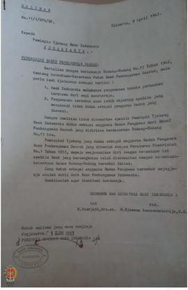 Surat Gubernur dan Direktor Bank Indonesia kepada pimpinan cabang Bank Indonesia tentang pengawas...