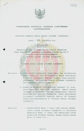 Keputusan Gubernur Kepala Daerah Istimewa Yogyakarta nomor: 18/PAN/KPTS/1998 tentang pembentukan ...