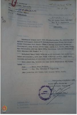 Surat Sri Paduka Wagub DIY kepada Menteri Kesehatan RI tentang rekomendasi pendaftaan ulang R.S. ...