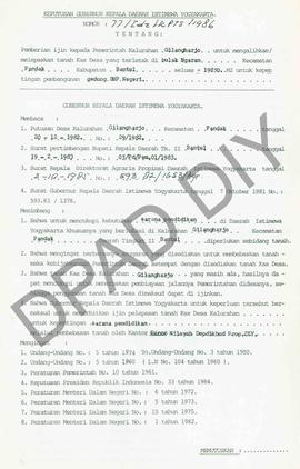 Surat Keputusan Gubernur DIY No. 11/Id2/KPTS/1986 tentang pemberian ijin kepada Pemerintah Kalura...