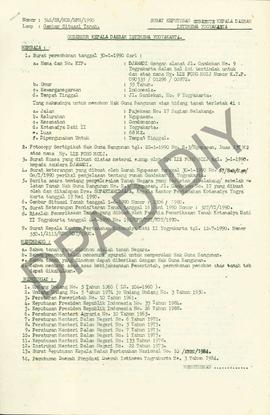 Surat Keputusan Gubernur Kepala  Daerah Istimewa Yogyakarta Nomor : 546/SK/HGB/BPN/1990 tanggal 2...