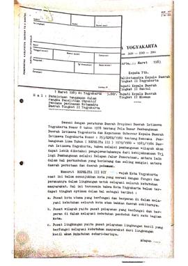 Surat Gubernur DIY No. 135/532 tanggal 30 Maret 1983 kepada Bupati Kepala  Daerah Tingkat II Bant...