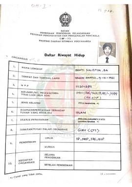 Bendel Daftar Riwayat Hidup BP-7 Provinsi Daerah Istimewa Yogyakarta dari Berbagai Macam Oranisas...