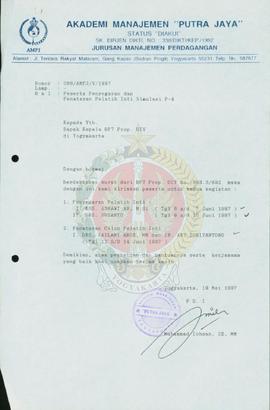 Surat dari Pembantu Dekan I Akademi Manajemen Putra Jaya Yogyakarta kepada Kepala BP-7 Provinsi D...