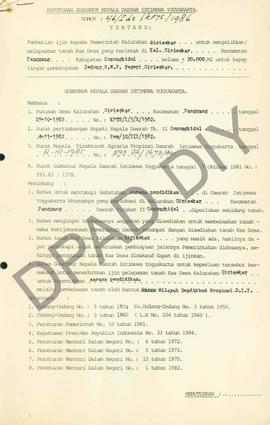 Surat Keputusan Gubernur DIY No. 46/Id2/KPTS/1986 tentang pemberian ijin kepada Pemerintah Kalura...