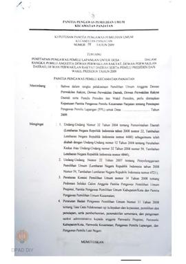 Keputusan Panitia Pengawas Pemilihan Umum Kecamatan Panjatan Kulon Progo No. 02 Tahun 2009 tentan...