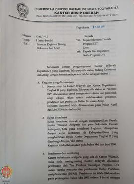 Berkas surat perihal pelaksanaan penanganan arsip Kantor Wilayah yang dihapus/digabung/diubah status