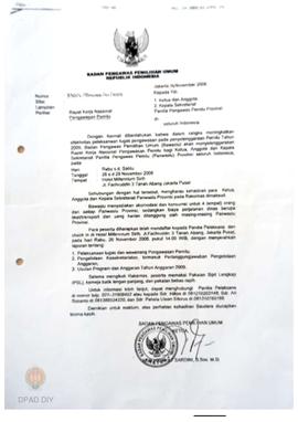 Surat  dari Bawaslu kepada Panwaslu perihal Rapat Kerja Nasional Pengawasan Pemilu.