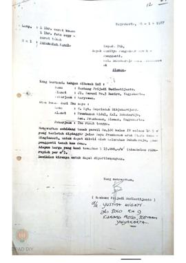 Surat dari Bambang Prijadi Budisetijanto kepada Panitia Pengadaan Tanah Pengganti Kal. Bokoharjo,...