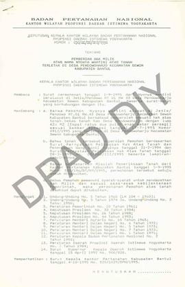 Surat Keputusan Kepala   Kantor Wilayah BPN Provinsiinsi DIY                    No : 030/SK/HM/BP...