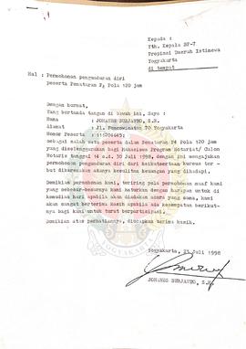 Surat Permohonan Pengunduran diri atas nama Johanes Surjanto, SH dan Yangki Dwi, SH sebagai peser...