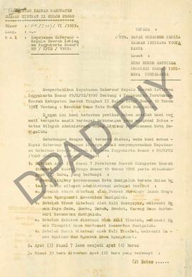 Surat Bupati Kepala Dati II Kulon Progo kepada Gubernur Kepala Daerah DIY perihal Surat Keputusan...