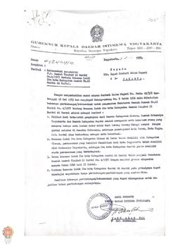 Surat dari Gubernur DIY kepada Mendagri tentang rekomendasi pengesahan PD Daerah Tk II Bantul Nom...