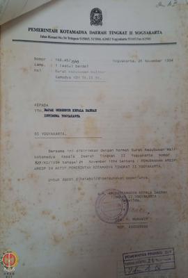 Surat dari Sekretaris Wilayah Daerah yang bertindak atas nama Walikotamadya Kepala Daerah Tingkat...
