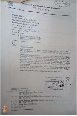 Surat Walikotamadya Yogyakarta kepada Menteri Dalam Negeri u.p. Sekretaris Jenderal Departemen Da...