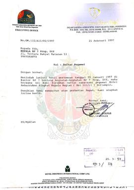 Surat dari General Manager Ambarukmo Palace Hotel Daerah Istimewa Yogyakarta kepada Kepala BP-7 D...