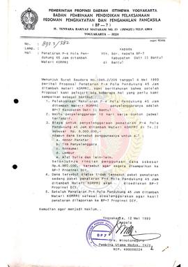 Surat dari Kepala BP-7 Provinsi Daerah Istimewa Yogyakarta kepada Kepala BP-7 Kabupaten Dati II B...