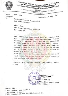 Surat dari Kepala BP-7 Daerah Istimewa Yogyakarta kepada Kepala Poliklinik Kepatihan perihal perm...