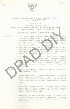 Surat Keputusan Gubernur Kepala Daerah DIY No : 20/KPTS/1996 tentang Organisasi dan Tata Kerja Pe...