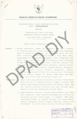 Keputusan Kepala  Badan Pertanahan Nasional Nomor: 227/HP/BPN/1990 tanggal 10 Juli 1990 tentang p...