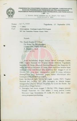 Bendel surat dari Kepala BP-7 Pemerintah Provinsi Daerah Istimewa Yogyakarta kepada Kepala BP-7 P...