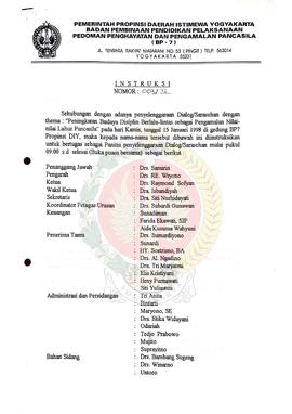 Instruksi Kepala BP-7 Provinsi Daerah Istimewa Yogyakarta Nomor: 003/72 kepada Drs. Samirin, dkk....
