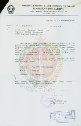 Surat dari Kepala Pendidikan dan Latihan (DIKLAT) Provinsi Daerah Istimewa Yogyakarta kepada – pe...