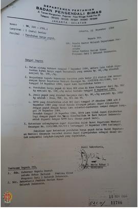 Surat dari Badan Pengendalian Bimas Departemen Pertanian tanggal 15 Nopember 1984 Nomor Pem.340 –...