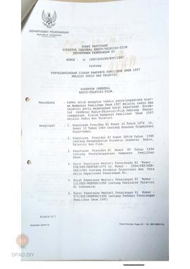 Surat Keputusan Direktur Jenderal Radio – Televisi – Film Departemen Penerangan RI tentang penyel...