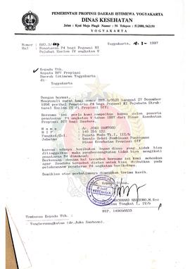 Surat dari Kepala Dinas Kesehatan Daerah Istimewa Yogyakarta kepada Kepala BP-7 Daerah Istimewa Y...
