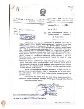 Surat nomor K1 /I. 5 /322/80 tanggal 29 Januari 1980 dari Sekwilda atas nama Gubernur DIY kepada ...
