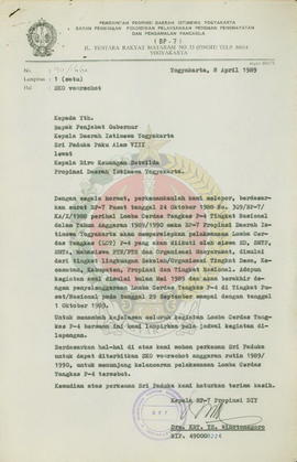 Surat dari Kepala BP-7 Provinsi Daerah Istimewa Yogyakarta kepada Kepala Daerah Istimewa Yogyakar...