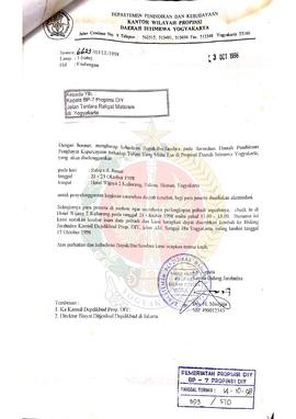 Surat dari Kepala Bidang Jarahnitra yang bertindak atas nama Kapala Kantor Wilayah Departemen Pen...