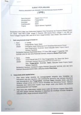 Surat Perjanjian Penyaluran Bantuan Rehabilitasi dan Rekonstruksi Rumah (SPPB),  Nama Kelompok Kr...