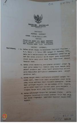 Instruksi Menteri Koperasi Nomor 01/M/INST/I/1984 tentang Pembelian gabah dan beras produksi dala...