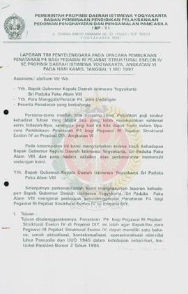 Laporan Tim Penyelenggara Pada Upacara Pembukaan Penataran P-4 bagi Pegawai Republik Indonesia Pe...